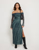 Afbeelding van Terra Bardot Midi Dress in Cityscape Green