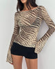 Afbeelding van Tineko Off Shoulder Lange Mouw Top in Wild Animal Neutral