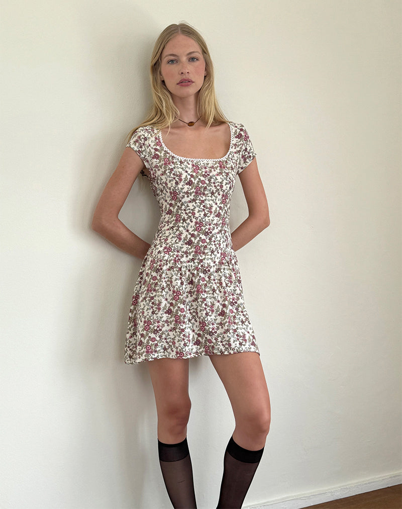 Tipani Mini Jurk in Vintage Bloom Ivoor