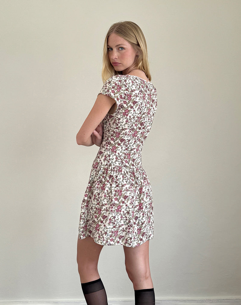 Tipani Mini Jurk in Vintage Bloom Ivoor