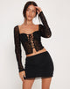 Afbeelding van Tura Crop Top met lange mouwen in Flock Mesh Zwart