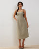 Afbeelding van Una Distressed Hem Midi Slip Dress in Slate Green Linnen