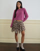 Afbeelding van Veny minirok in bruin en roze polkabloem chiffon
