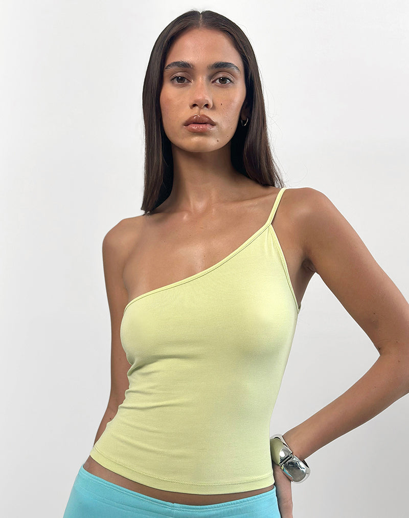 Afbeelding van Vey One Shoulder Basic Top in Pistachegroen