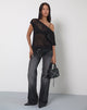 Afbeelding van Weavora Slash Hals Top in Open Knit Zwart