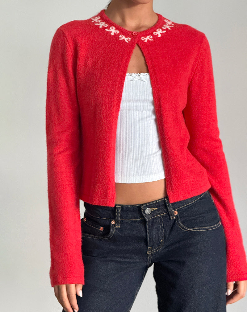 Wunara vest in rood met roze strikjes