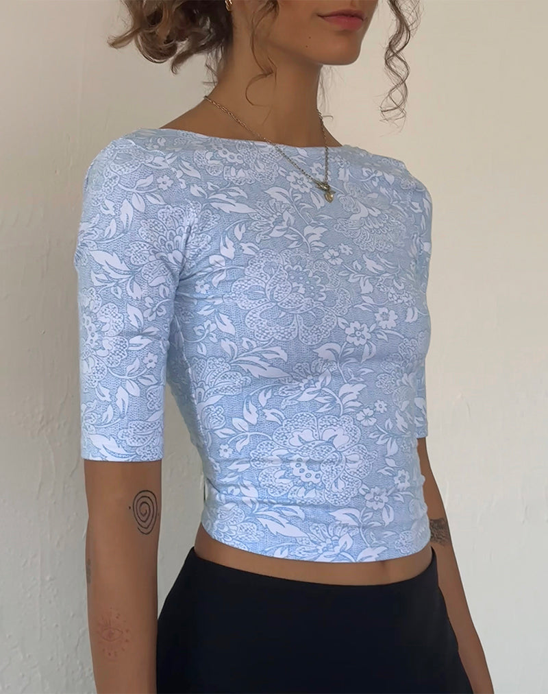 Xiwani Top in wit ornamentprint lycra