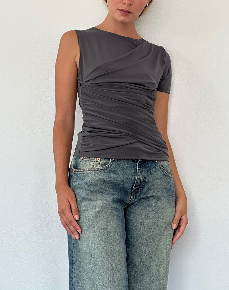 Zera Asymmetrische Top met Ruches in Grijs