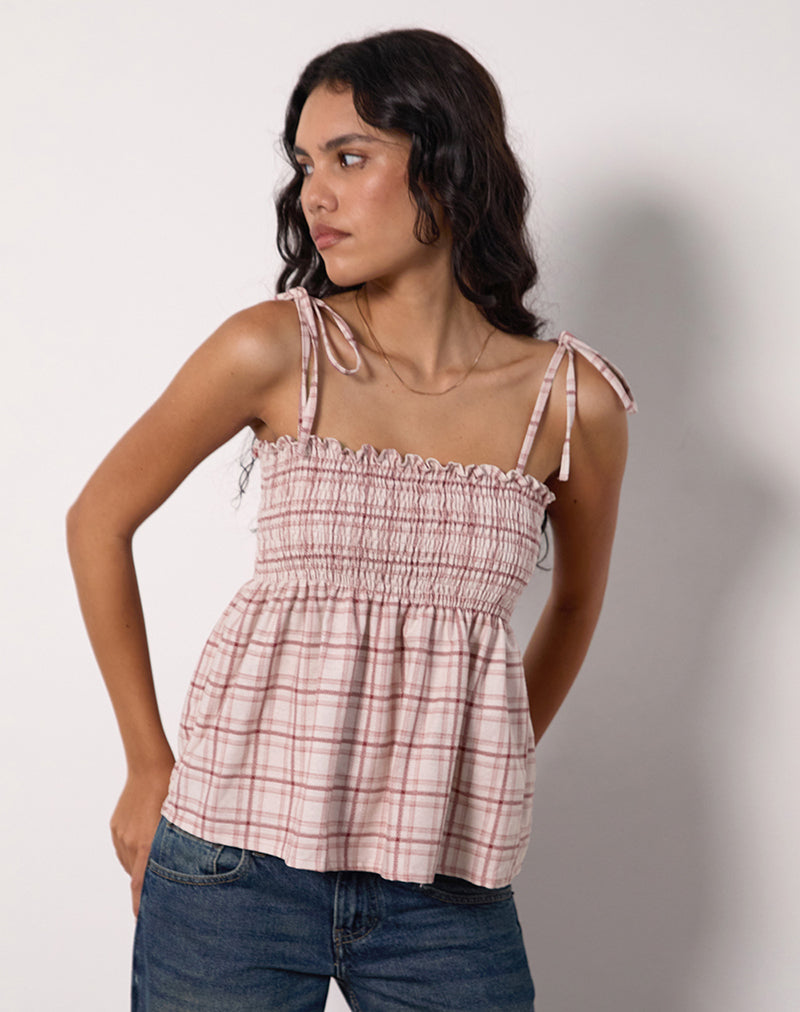 Zerah Top in Basic Tartan Roze
