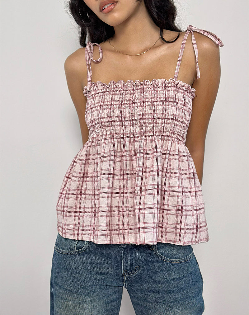 Zerah Top in Basic Tartan Roze