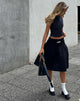 beeld van MOTEL X JACQUIE Neleta Shirred Waist Midi Rok in Zwart