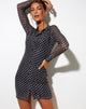 Afbeelding van Avaya-jurk in Mesh Diagonaal Dogtooth Zwart en Tan