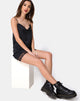 Afbeelding van Balace Slip Dress in zwart satijn met zwart kant