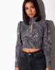 Afbeelding van Belovy Longsleeve Top in Abstract Croc Zwart