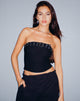 Afbeelding van Bertha Strapless Crop Top in Zwart met Eyelet