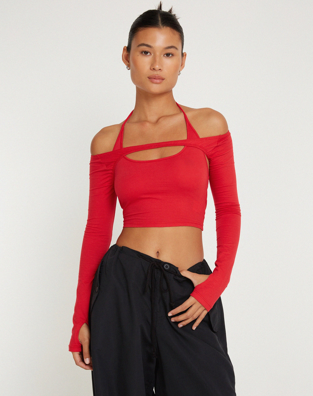 Brandy Top met lange mouwen in Racing Red