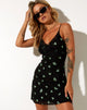 Afbeelding van Coline Mini Dress in Zwart Daisy Lime Embro