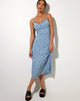 Afbeelding van Cotina Midi Dress in Blue Flower Buds Black Flock