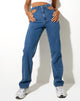 Afbeelding van Cut Out Straight Leg Jean in Mid Wash