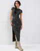 Afbeelding van Danari Mesh Maxi Dress in Floral Khaki Silhouette