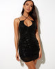 Afbeelding van Denila Bodycon Jurk in Drape Pailletten Zwart