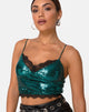 Afbeelding van Drilly Top in Teal Mini Pailletten Met Zwart Kant