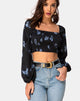 Image of Elina Top in Satijn Zwart Mono Bloem
