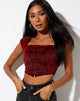 Afbeelding van Elis Crop Top in Brokaat Bloem Zwart en Rood