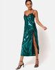 Afbeelding van Fitilia Jurk in Teal Mini Pailletten met Zwart Kant