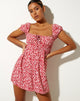 Afbeelding van Galova Mini Dress in Ditsy Butterfly Peach en Red