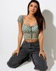 Afbeelding van Ganika Crop Top in Sage Flower Buds Black Flock