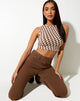 Afbeelding van Gimon Crop Top in Diagonaal Ruitje Tan en Ivoor