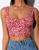 Afbeelding van Gladis Vest Crop Top in Ditsy Butterfly Peach en Red