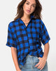 Afbeelding van Hawaiian Oversized Shirt in Tartan Blauw