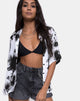 Afbeelding van Hawaïaans shirt in mono zwart-wit Tie Dye