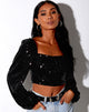Afbeelding van Irene Crop Top in Drape Pailletten Zwart