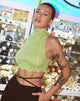 Afbeelding van Ivy Vest Top in Rib Leaf Green met Ivory Stitching