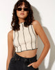 Afbeelding van Ivy Vest Top in Rib Ecru met Zwart Stiksel