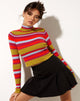 Afbeelding van Josea Top in Stripe Palm Oranje Paars en Blauw