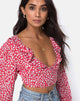Afbeelding van Koniva Crop Top in Ditsy Rose Rood en Zilver