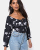 Afbeelding van Lancer Crop Top in Mono Flower Zwart