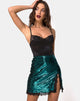 Afbeelding van Lena Rok in Mini Pailletten Teal met Zwart Kant