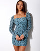 Afbeelding van Marilla Lange Mouw Jurk in Love Bloom Grijs en Blauw Flock
