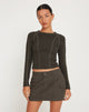 Afbeelding van Megun Lange Mouw Top in Gunmetal met Grijze Top Stitch