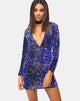 Afbeelding van Melana Plunge Hals Bodycon Jurk in Fluweel Laser Roze Pailletten