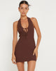 Afbeelding van Mogi Mini jurk met halterhals in chocolade ribtricot