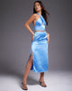 Tindra Midi-rok in satijn azuurblauw