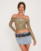Afbeelding van Nagini Lange Mouw Bardot Top in Ton-sur-ton Paisley Groen