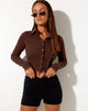 Afbeelding van Nandy Crop Top in Rib Diep Mahonie met Bruin Stiksel