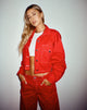 Afbeelding van Boxy Denim Jacket in Racing Red met Witte Stiksels